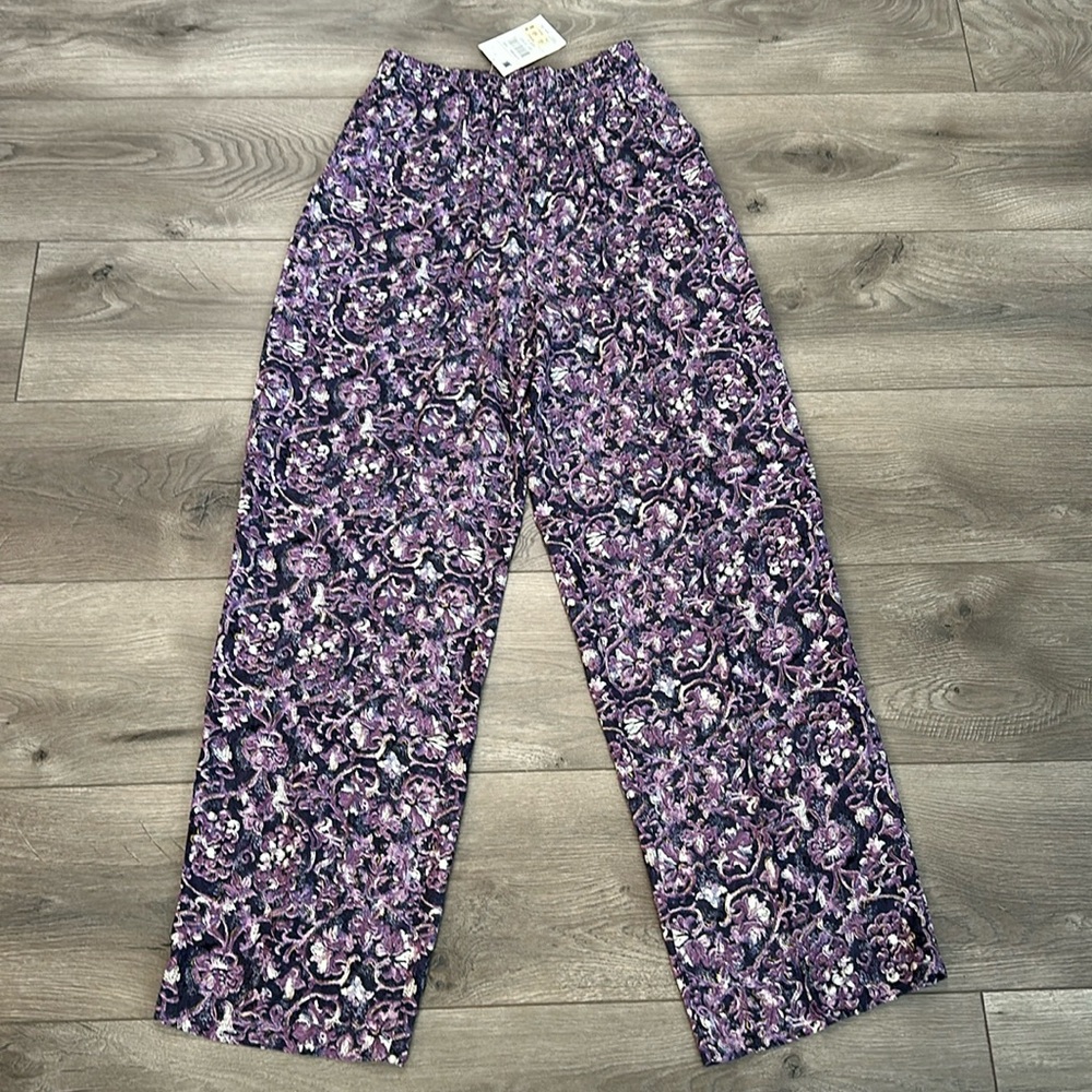 Vintage‎ Carole Little Palazzo High Waist Purple Black Print Rayon Pants Size 4